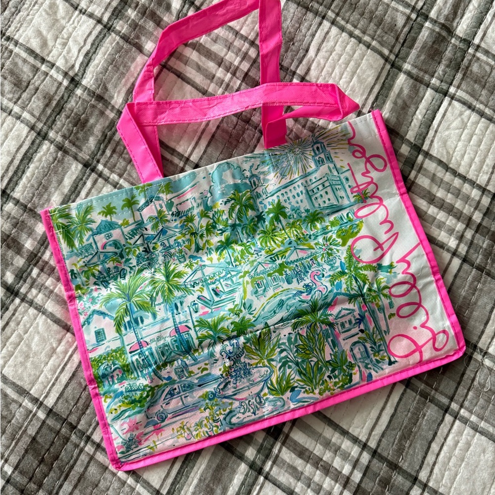 Lilly Pulitzer Pink and Green Tropical reusable Tote